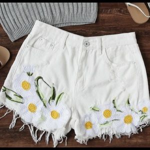 Ripped High Waisted Daisy Shorts